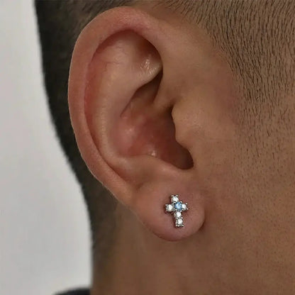 Blue diamond, universal earrings for beloved, zirconium for men and women, silver 925 sample