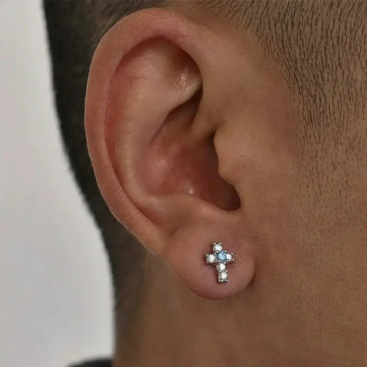 Blue diamond, universal earrings for beloved, zirconium for men and women, silver 925 sample