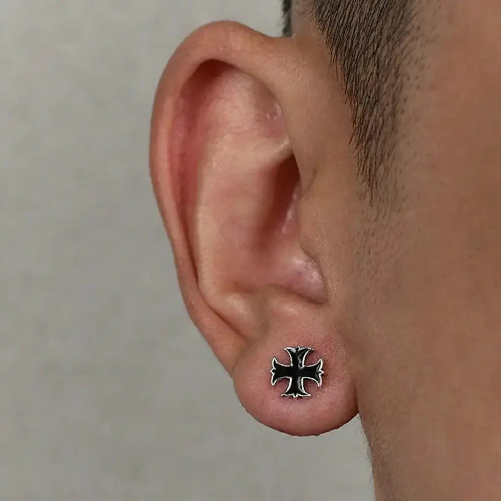 Iron cross stud earring