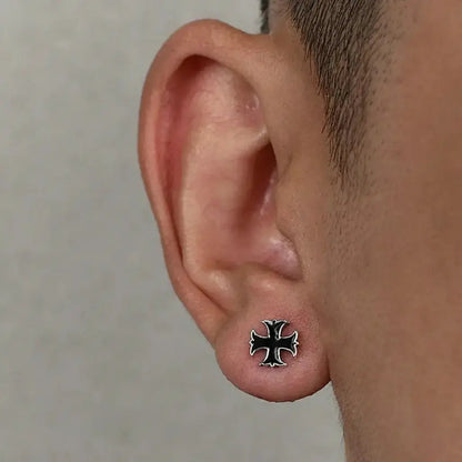Iron cross stud earring