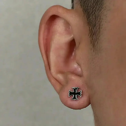 Iron cross stud earring