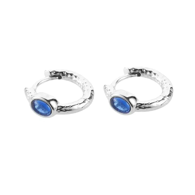 S925 Sterling Silver Blue Zircon Huggie Earrings for Men and Women Couple