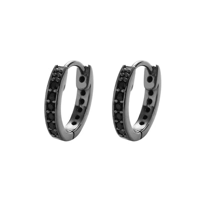 S925 Sterling Silver Black Zirconia Hip-Hop Earrings - Unisex Streetwear Style