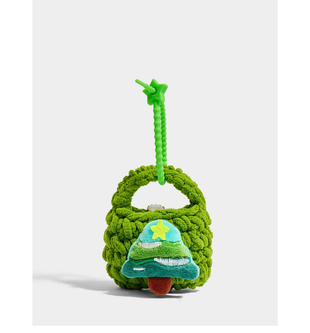 Charming Knitted Christmas Tree Coin Purse Keychain - Festive Headphone Bag Gift