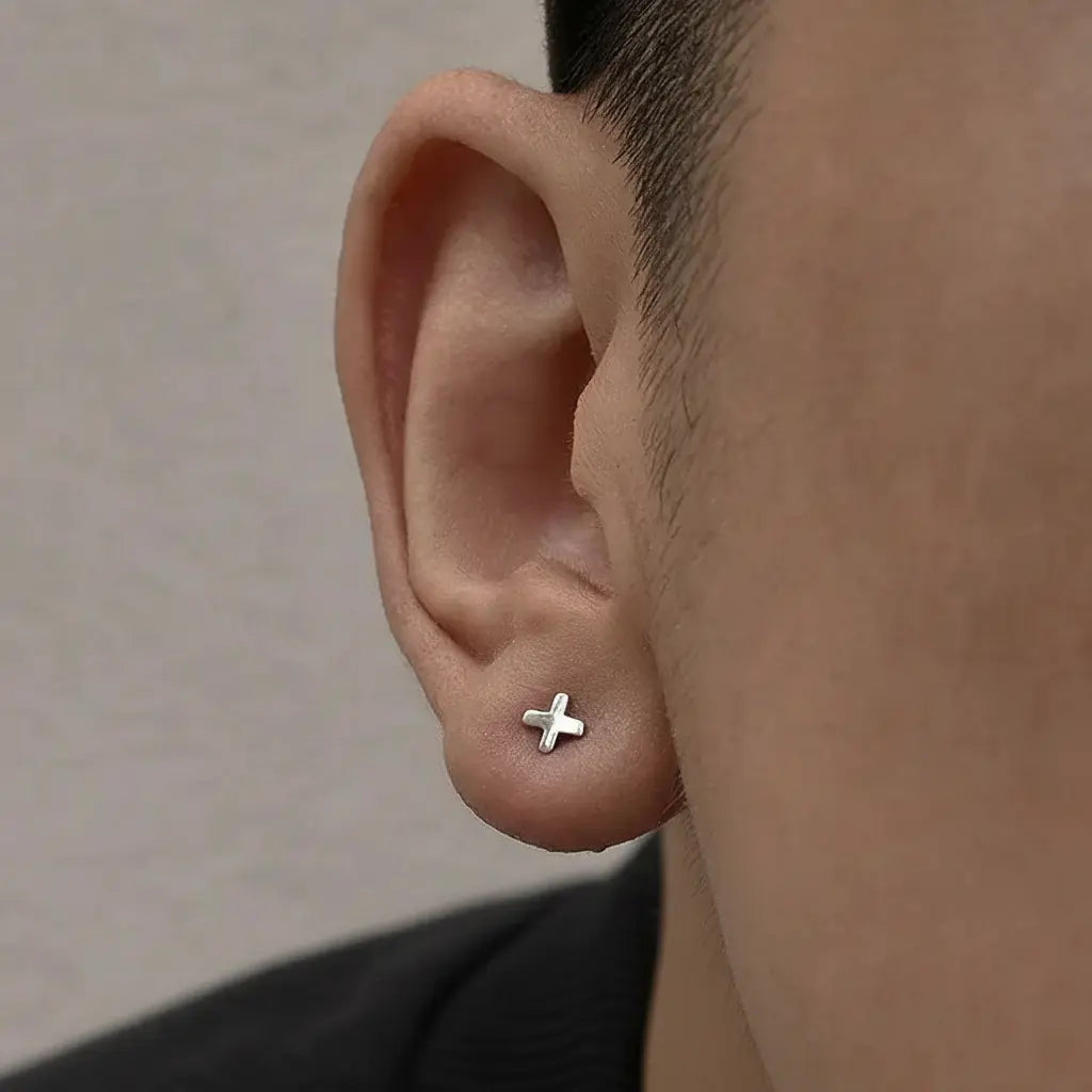 Glossy small trend universal earrings with letters for men and women, silver 925 sample