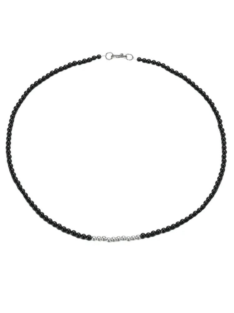 Black beaded necklace with silver accents and clasp