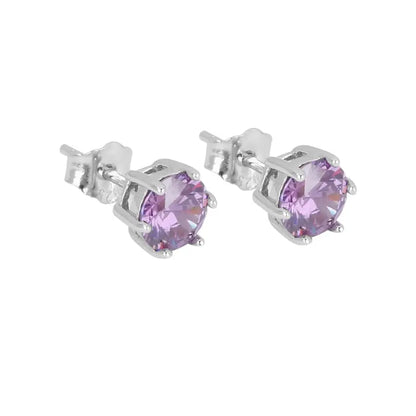 Deep Purple Zirconia 925 Sterling Silver Stud Earrings Unisex Trend Style