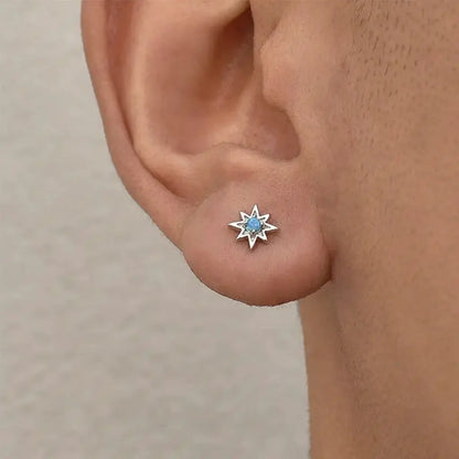 S925 Sterling Silver Octagonal Star Opal Stud Earrings – Unisex Modern Design