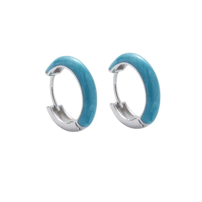 S925 Sterling Silver Blue Textured Hoop Earrings - Unisex European Luxury