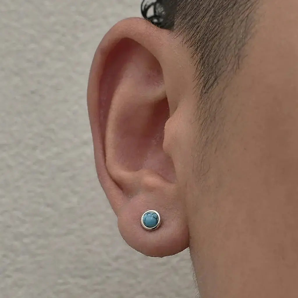 S925 Sterling Silver Turquoise Stud Earrings Unisex Light Luxury Design