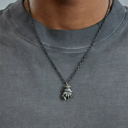 TWO LEAVES S925 sterling silver antique gothic snake hand pendant street design distressed men's and women's trendy necklace