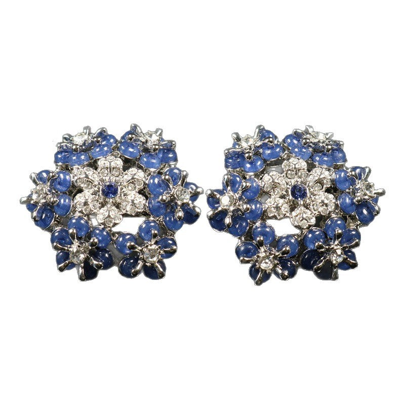 Vintage Snowflake Flower Blue Crystal Stud Earrings