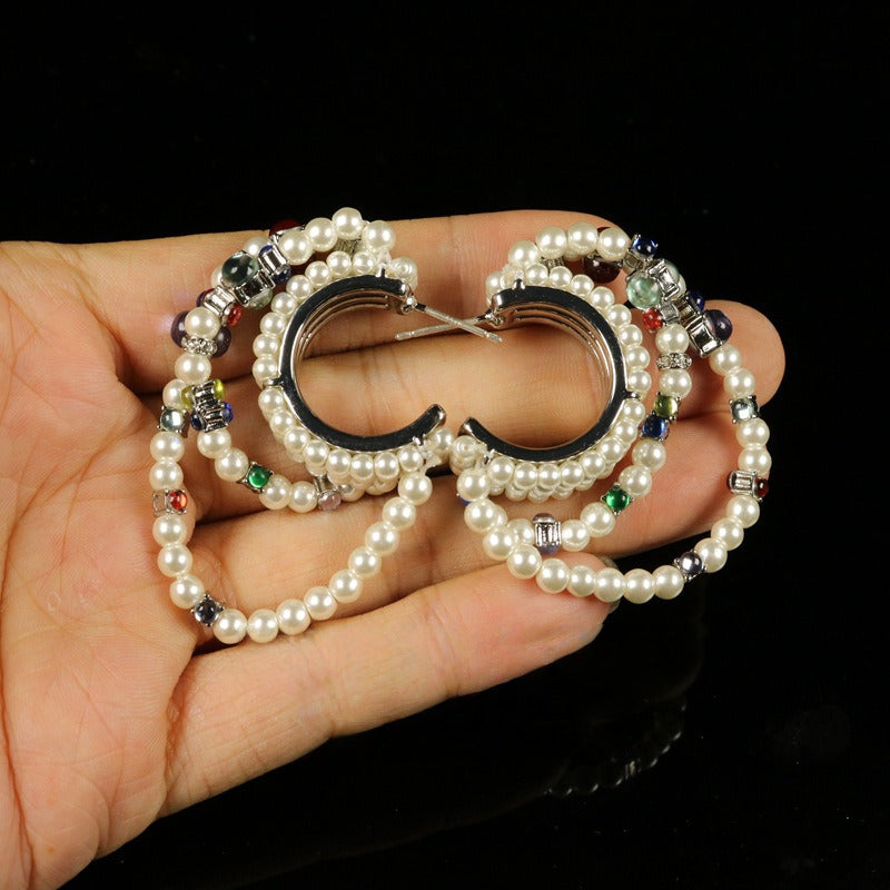 Vintage Handmade Beaded C-Hoop Earrings