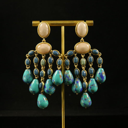 Long Gemstone Tassel Earrings