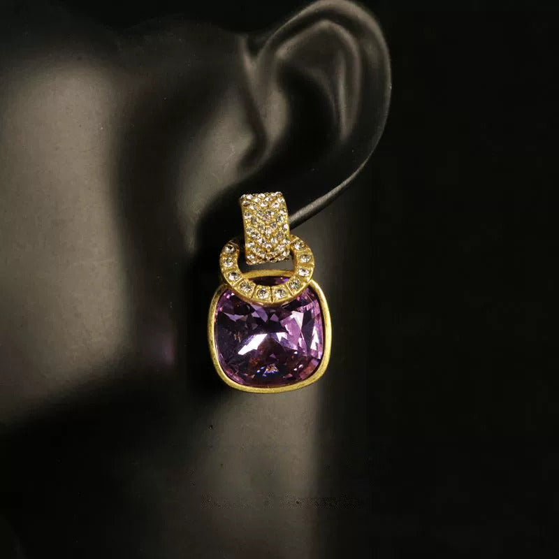 Rhinestone Inlaid Geometric Square Stud Earrings