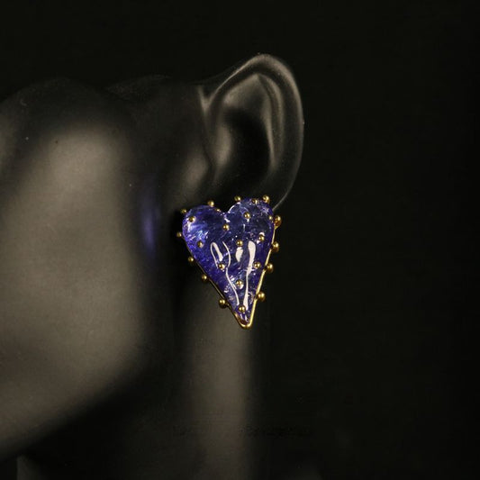 Vintage Blue Heart Stud Earrings