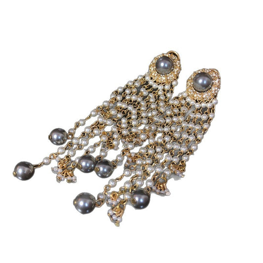 Vintage European-Style Pearl Tassel Long Earrings