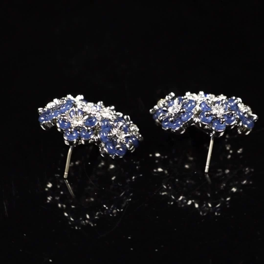 Vintage Snowflake Flower Blue Crystal Stud Earrings