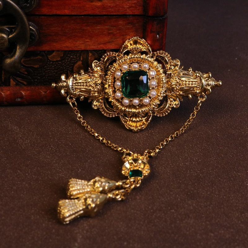 Baroque-Style Rhinestone Tassel Brooch