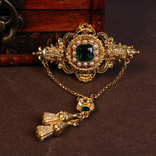 Baroque-Style Rhinestone Tassel Brooch