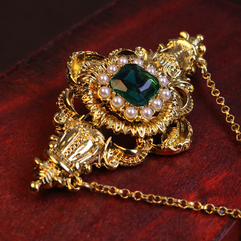Baroque-Style Rhinestone Tassel Brooch