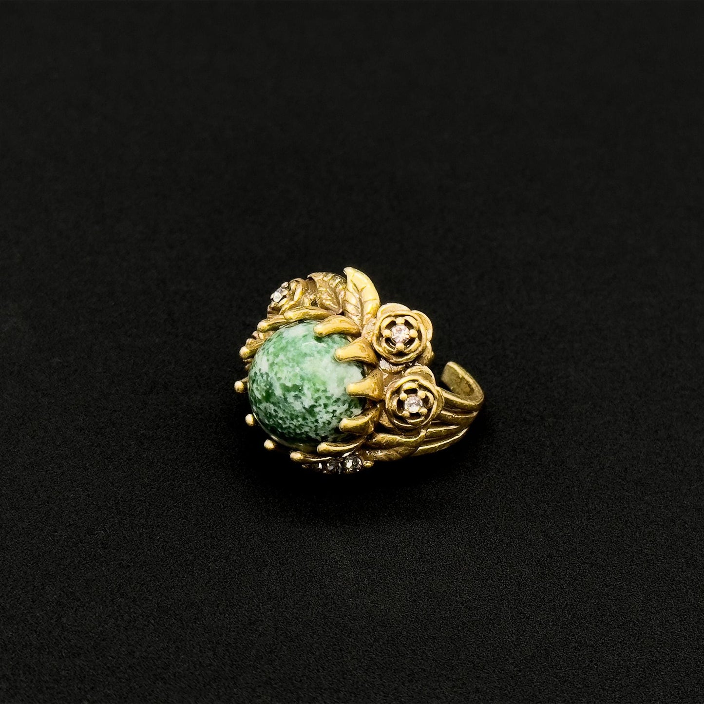 Vintage Art Deco Rose Emerald Flower Open Ring