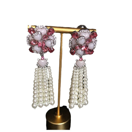 Vintage Glass Pearl Double-Layer Flower Necklace & Earrings Set