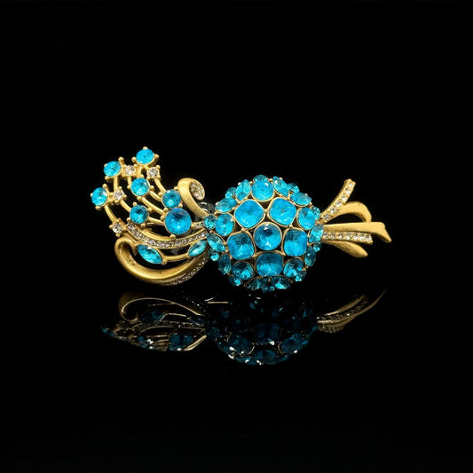 Vintage Art Deco Blue Crystal Bouquet Flower Brooch
