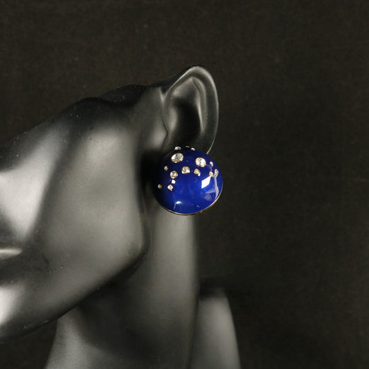 Vintage Hemispherical Enamel Earrings with CZ Stones