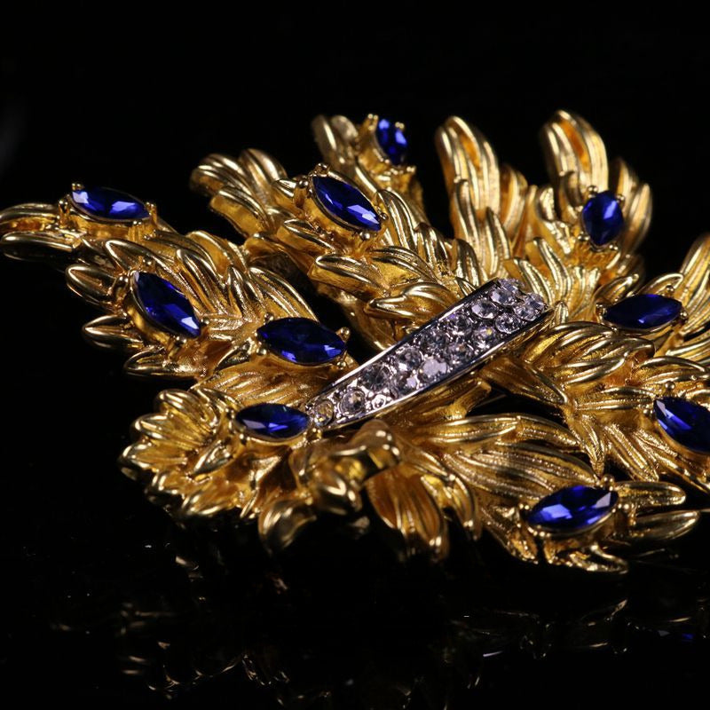 Retro Royal Flower Gold Rhinestone Brooch