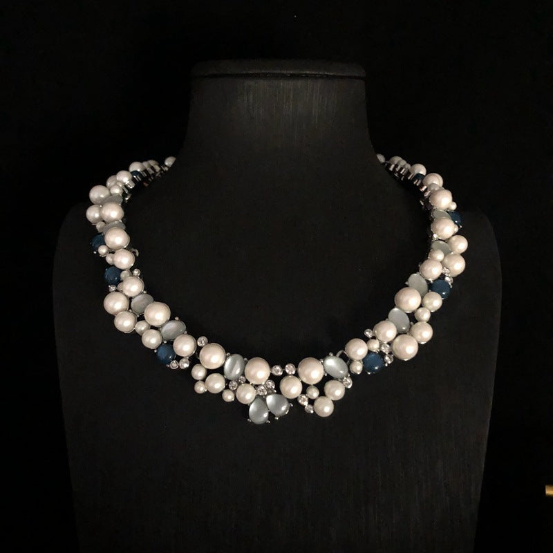 Vintage Multi-Layer Glass Pearl Tassel Necklace & Earrings Set