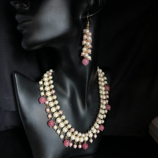 Vintage Multi-Layer Glass Pearl Tassel Necklace & Earrings Set