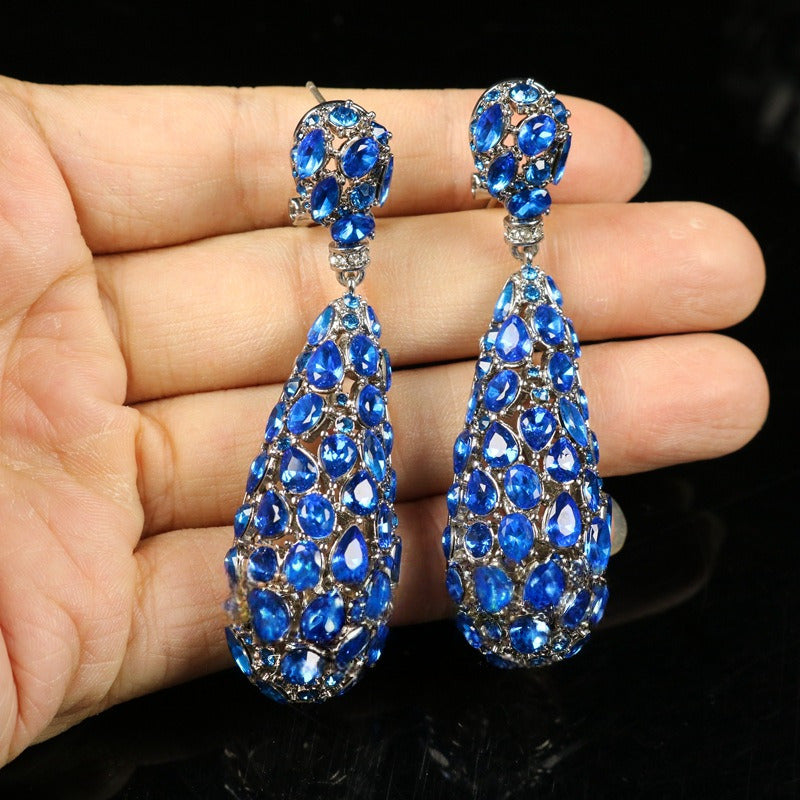 Vintage Hollow Blue Statement Earrings