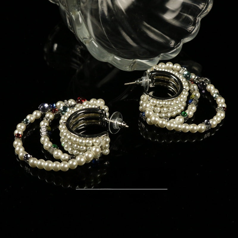 Vintage Handmade Beaded C-Hoop Earrings