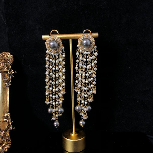 Vintage European-Style Pearl Tassel Long Earrings