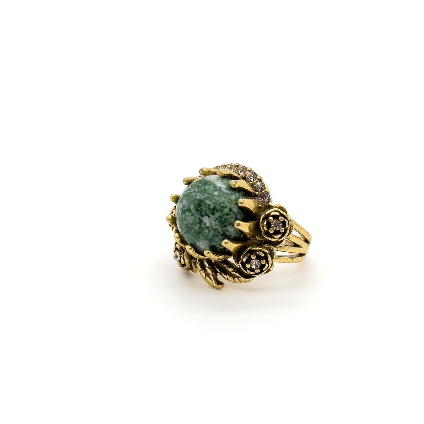 Vintage Art Deco Rose Emerald Flower Open Ring
