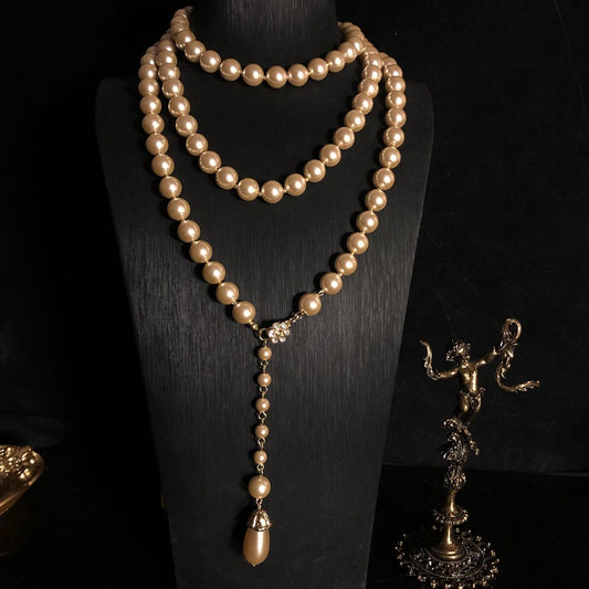 Elegant Champagne Glass Pearl Long Necklace