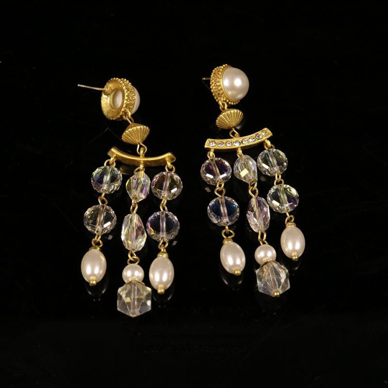 Chic Glass Necklace & Tassel Earrings Set