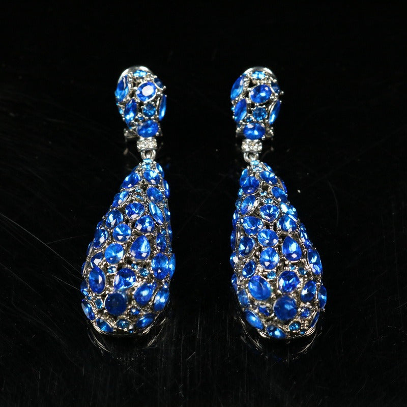 Vintage Hollow Blue Statement Earrings