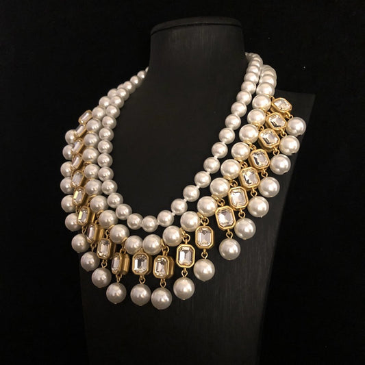 Vintage European Style Multi-Layer Short Pearl Necklace