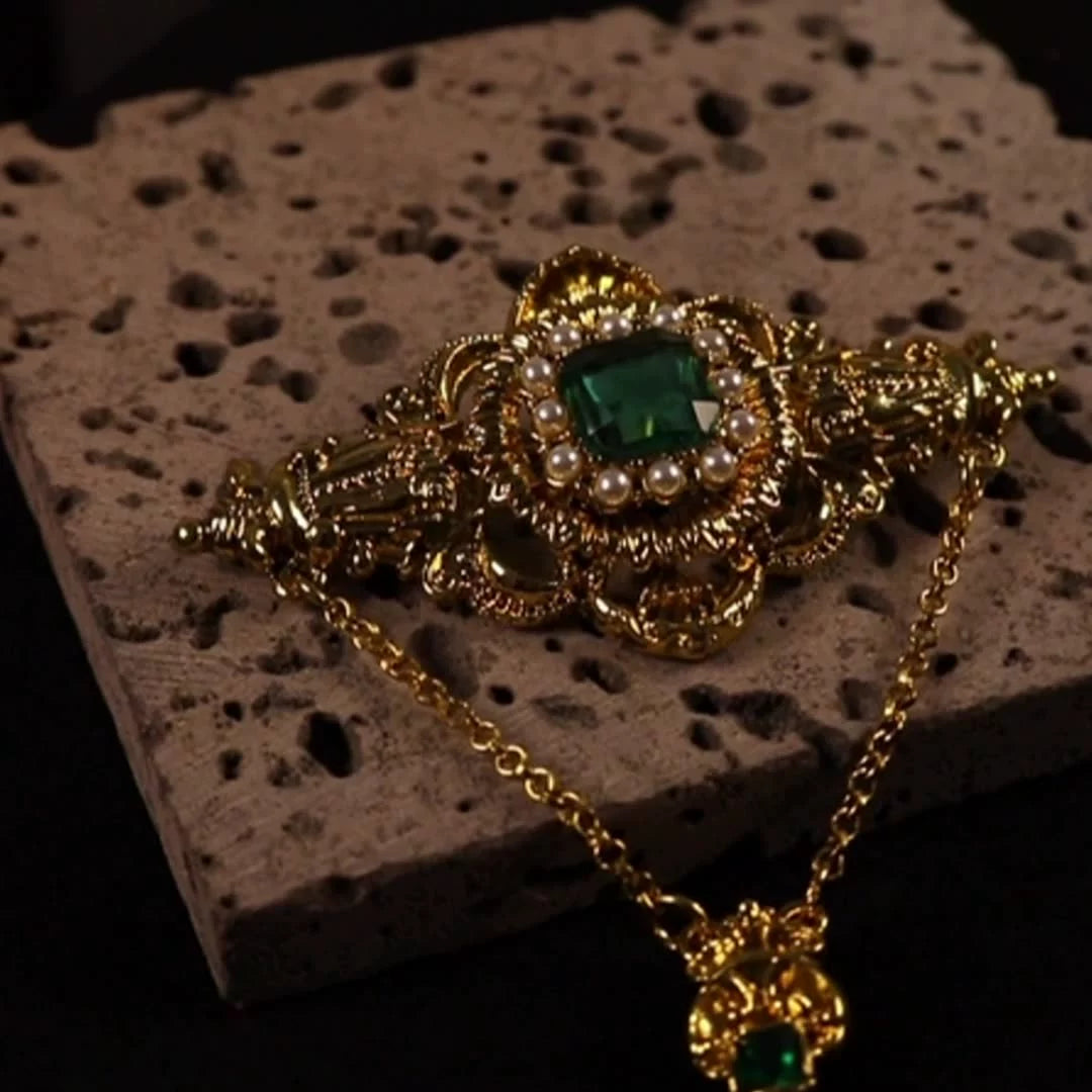 Baroque-Style Rhinestone Tassel Brooch