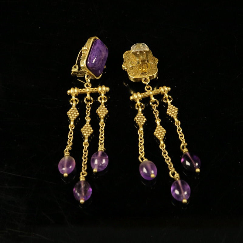 Retro Royal Long Tassel Earrings | Stud & Clip-On