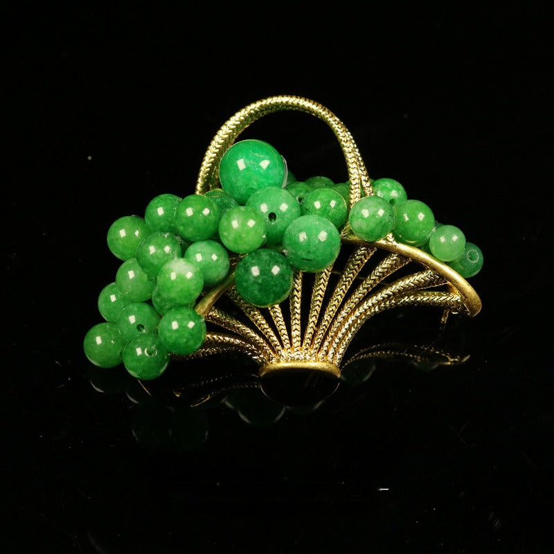 Vintage Green Grape Basket Brooch