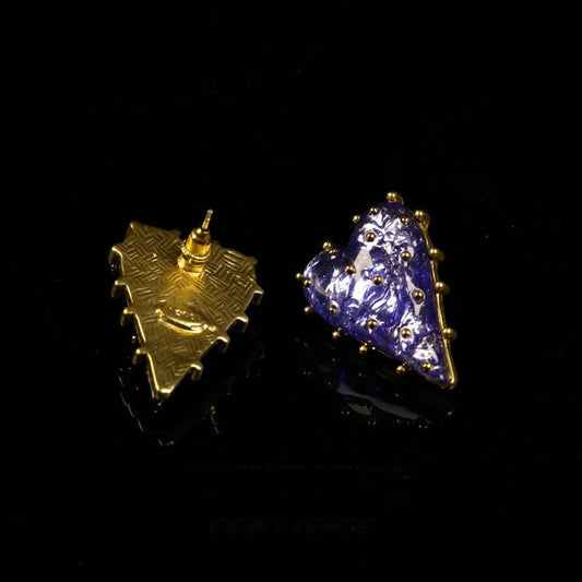 Vintage Blue Heart Stud Earrings
