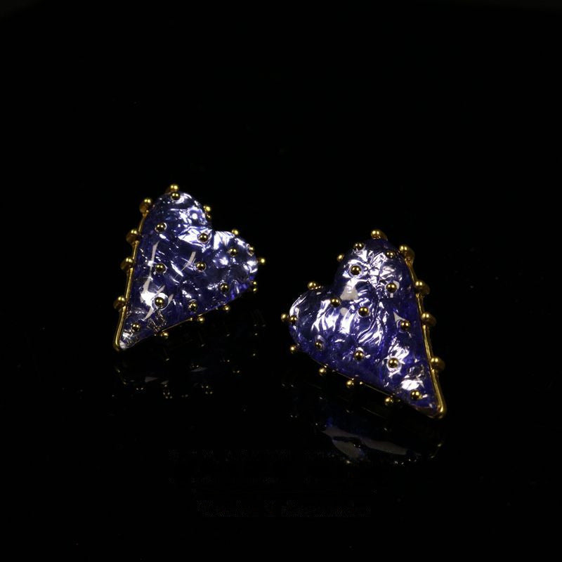 Vintage Blue Heart Stud Earrings