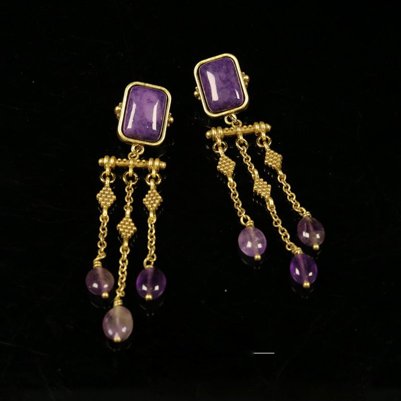 Retro Royal Long Tassel Earrings | Stud & Clip-On