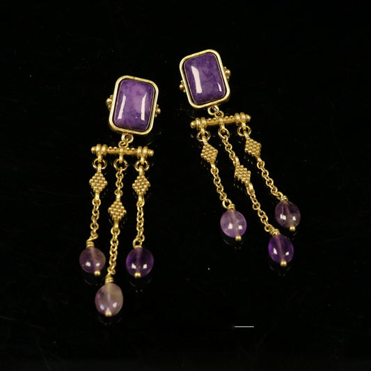 Retro Royal Long Tassel Earrings | Stud & Clip-On