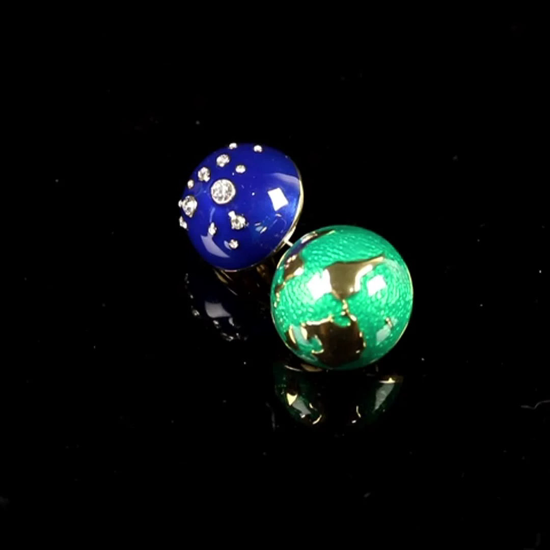 Vintage Hemispherical Enamel Earrings with CZ Stones