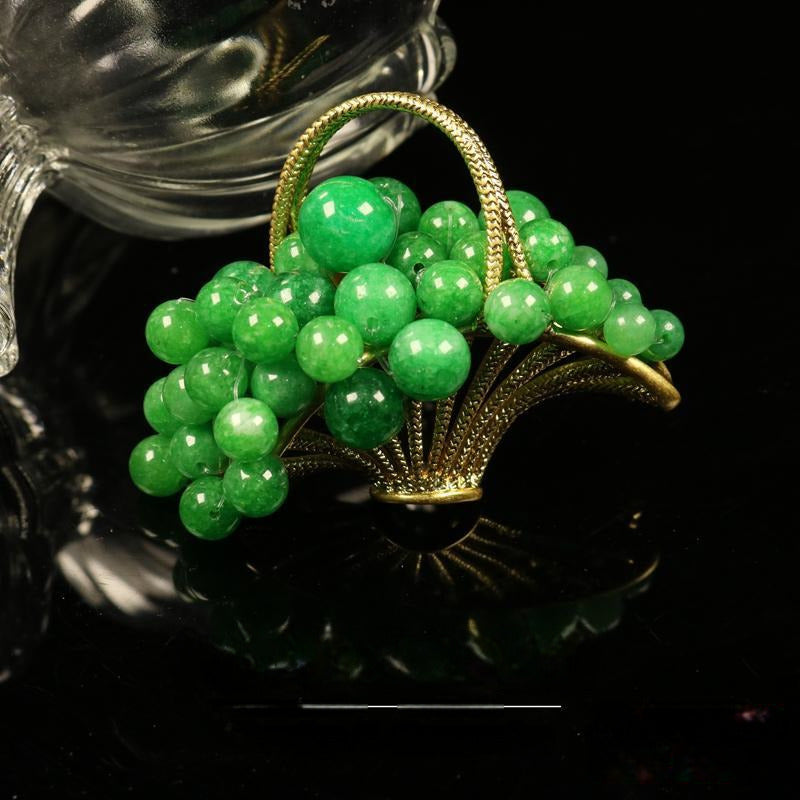 Vintage Green Grape Basket Brooch
