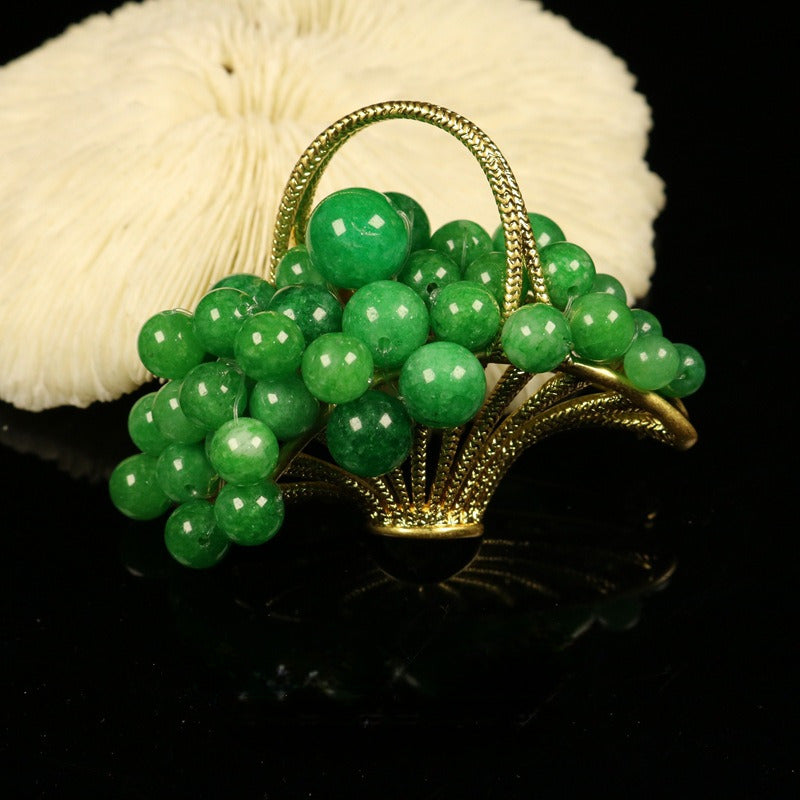 Vintage Green Grape Basket Brooch